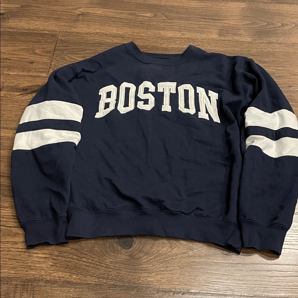 Navy Blue Crewneck Sweater with Boston Print